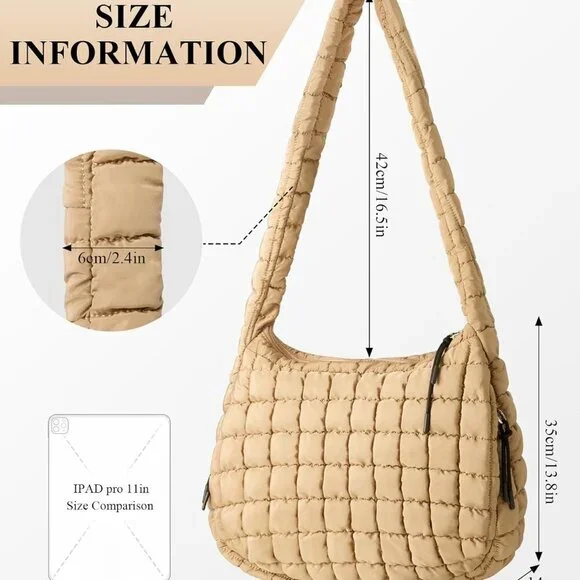 Brand New Light Khaki Puffer Tote Bag 18x14 Large Travel Compact